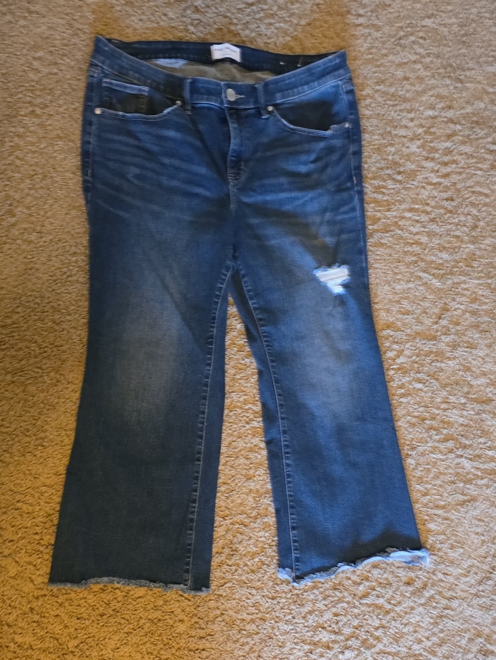 Lane Bryant Blue Cropped Flare Jeans with Distressed Thigh